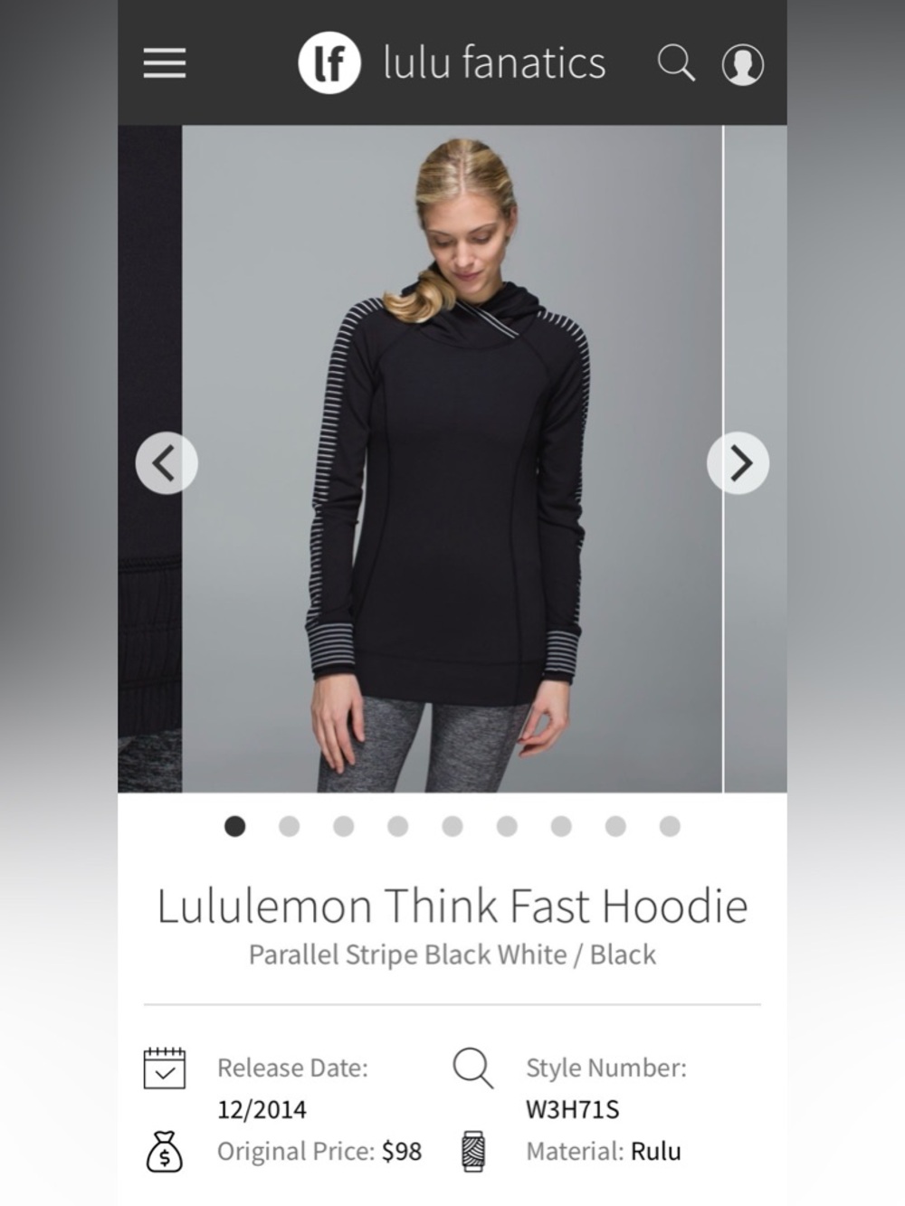 lululemon athletica Black and White Stripe Think Fast Hoodie